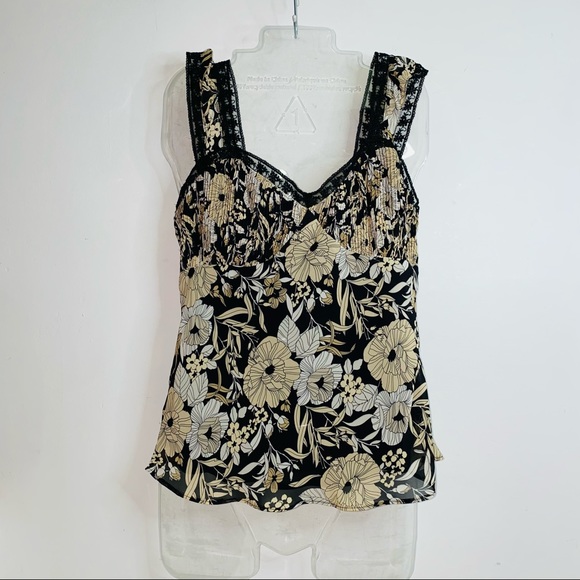 NEW Monteau Black and beige graphic floral tank top lace lined straps Size XS - Picture 7 of 7